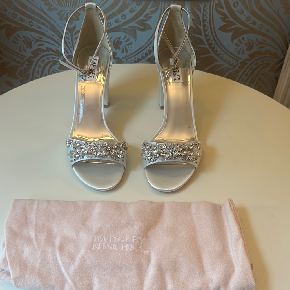 Badgley Mischka Silver Crystal Embellished Heels